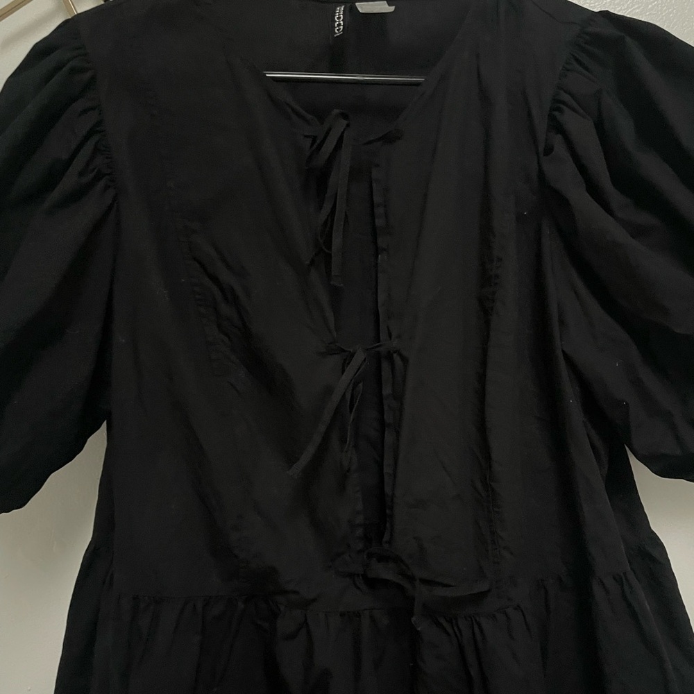tie detail puff sleeve dress - Picture 2 of 5